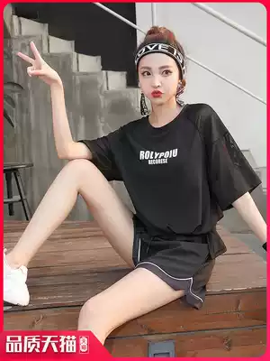 2021 summer mesh yoga clothes women's large size fat mm loose short-sleeved shorts women's running sports fitness clothes set