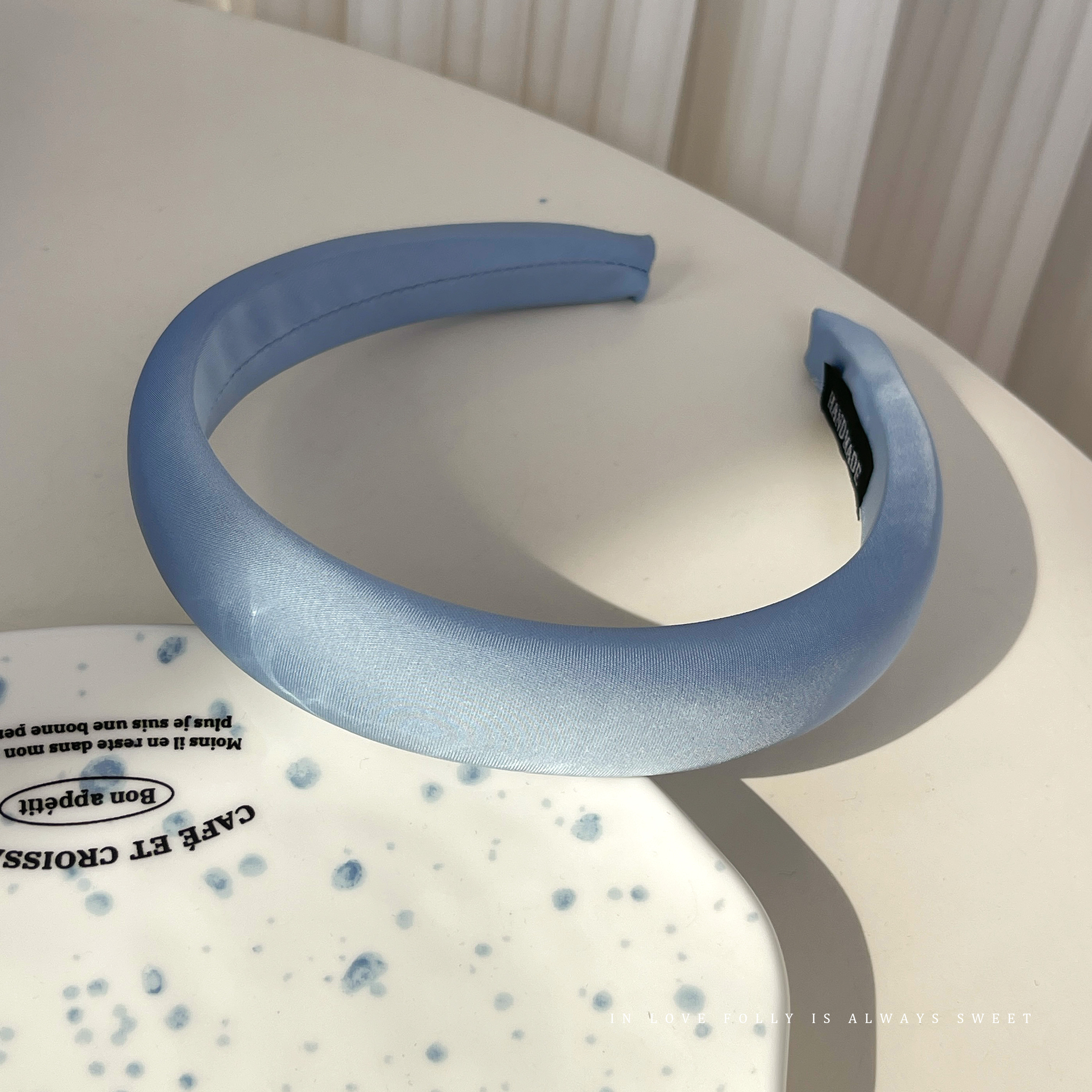 images 0:Small bacon blue hoop female high-cranial plush head hoop autumn winter shampoo hair stamp 2022 new high-end