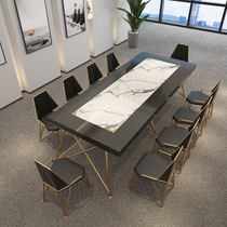 Nordic solid wood table staff desk simple large conference table long table Iron computer desk negotiation table and chair