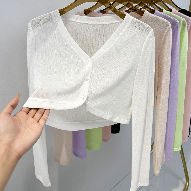 Sexy V-Neck Ice Silk Knitted Cardigan 2025 New Summer Thin Outerwear Shawl Paired with a Slip Dress Sun Protection Cover-Up