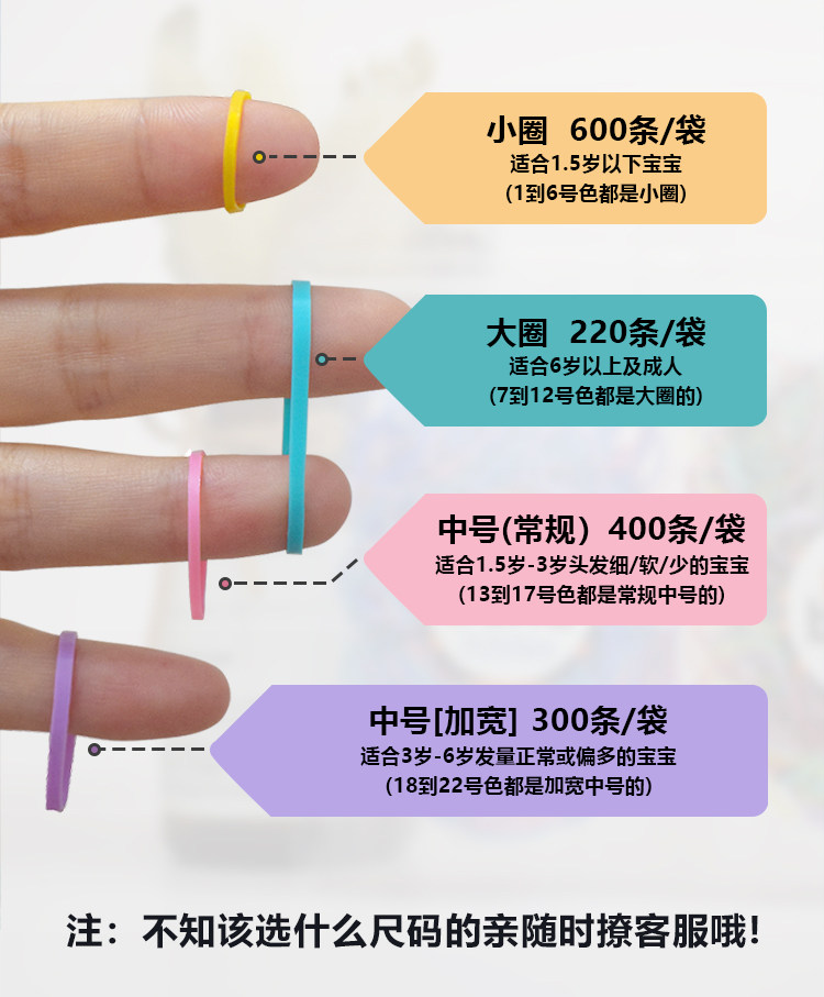 正品KidsBand果冻色宝宝婴儿彩色胶圈一次性儿童橡皮筋不伤发小号 — 5