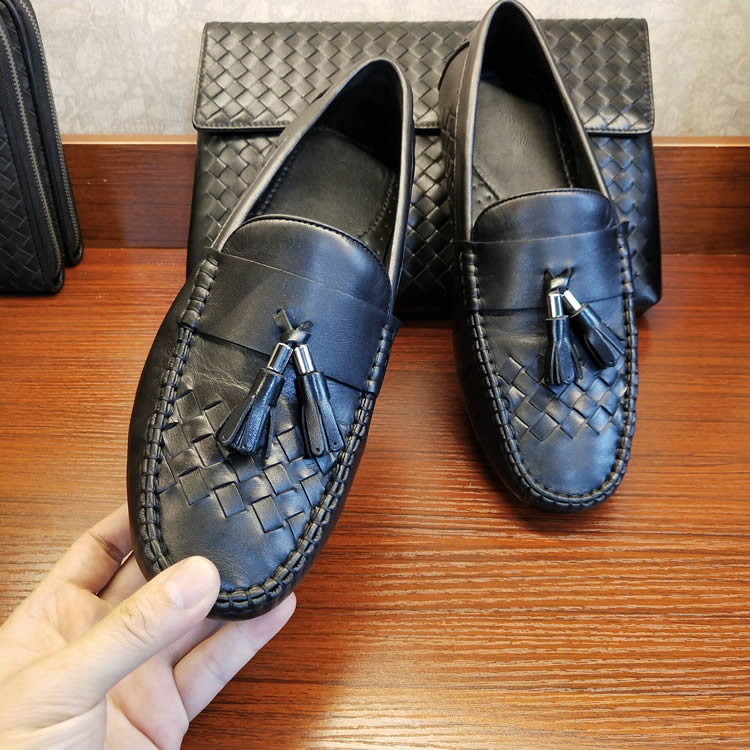 BV WHQN MAQH new weaving male shoes and shoes young skin leather handmade leather bean shoes