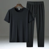 Тонкая футболка с коротким рукавом, дышащий быстросохнущий спортивный костюм, шелковые штаны, комплект, оверсайз
