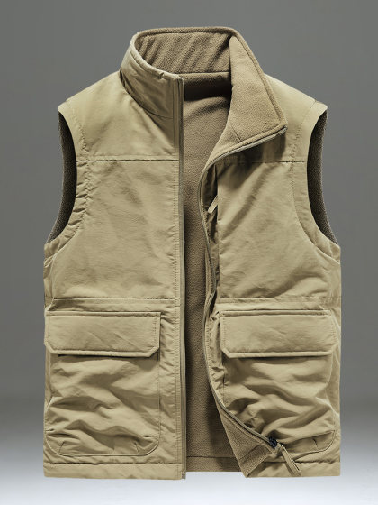 秋冬季双面穿马甲男加绒加厚抓绒坎肩背心户外休闲摇粒绒马夹外套