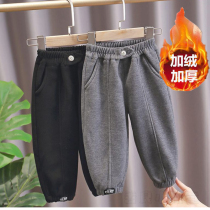 Boys pants 2022 new girl plus thickening middle and middle childrens trousers in autumn and winter warm wearing cotton pants