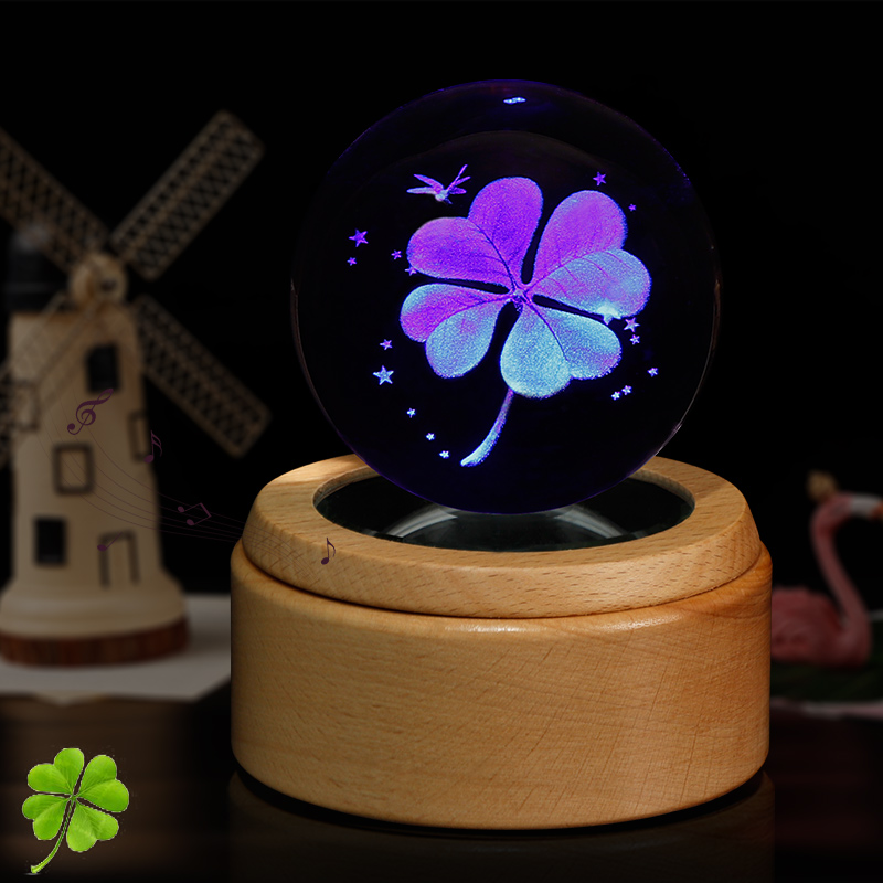 Birthday gift for boyfriend and girlfriend Valentine's Day gift rotating luminous crystal ball Bluetooth music box Wooden creative gift