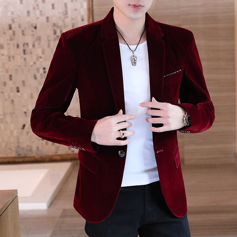 Velvet Suit for Men, New Autumn Style, Casual Korean Version, Young and Handsome, Mink Velvet Single-Breasted Jacket