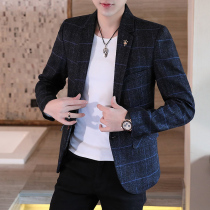 Suit mens Korean version trendy up for spring fall new single western suit mens plaid little western suit casual mens jacket