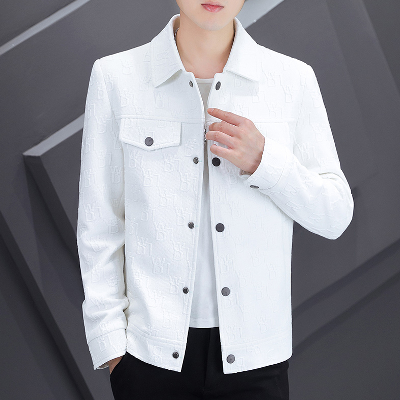 Jacket Coat Autumn and Winter Korean Style Trendy Casual White Woolen Coat Short Woolen Thickened Lapel Jacket Men's Clothing