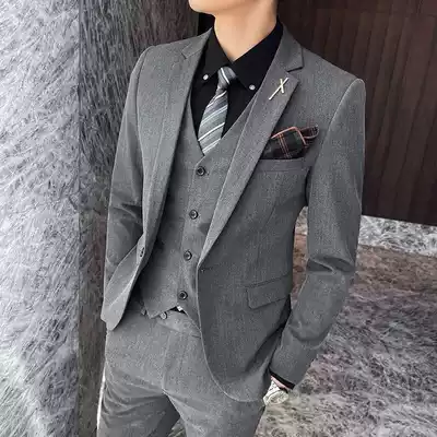 New spring casual men's suit three-piece Korean version of self-cultivation high-end groom dress suit host