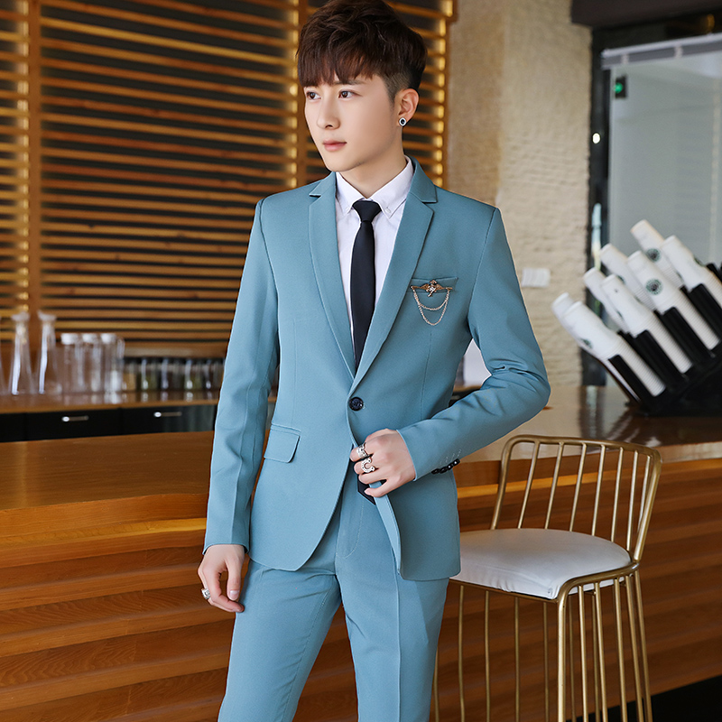 The men's suit suits the Han version handsome air trend is fitting the youth student gown wedding bridegroom suits three sets