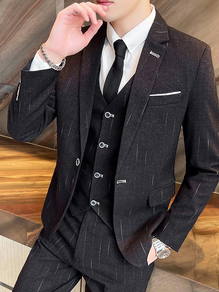 Suit men's suit Korean version slim groom best man wedding trend professional dark pattern suit three-piece suit formal dress
