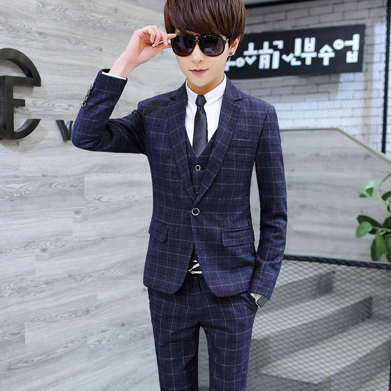 Suit phù hợp với nam giới ba mảnh kinh doanh chuyên nghiệp nhỏ phù hợp với trẻ Hàn Quốc phiên bản của chiếc váy phù dâu chú rể cưới dress-up