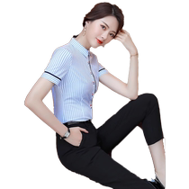 Hotel waiter work clothes summer womens short-sleeved shirt catering hotel customer service front desk cashier professional suit