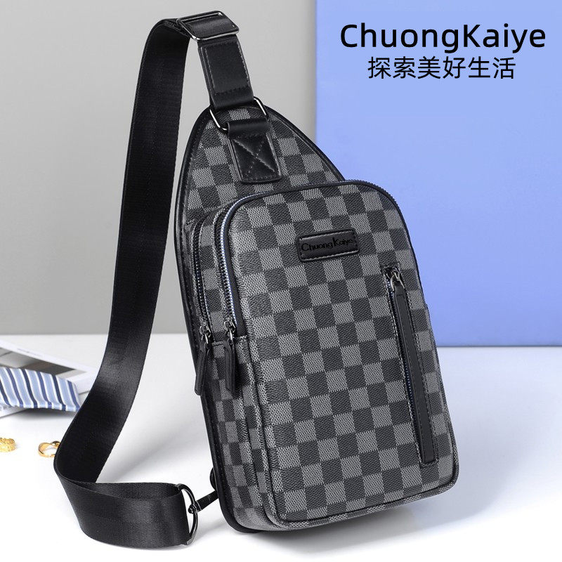 2022 new chest bag men's bag large-capacity one-shoulder messenger bag leather leisure light luxury tide brand small backpack men