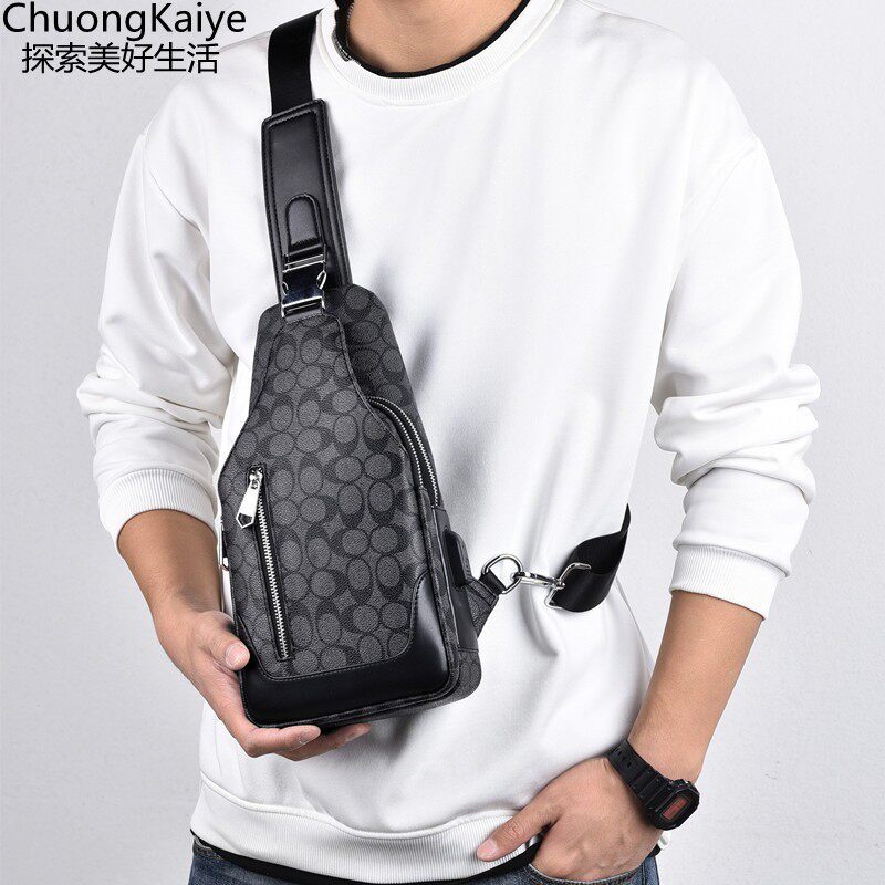 ChuongKaiye new chest bag men's bag leather summer single shoulder bag oblique cross bag tide brand chest backpack