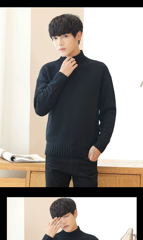 Mùa thu đông 2019 phiên bản mới của Hàn Quốc áo len nửa cổ cao chạm đáy nam văn học Nhật Bản và áo len màu sắc đậm chất dày quần áo nam - Áo len cổ tròn