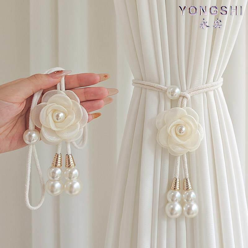 Curtain Tiebacks with Sheer Curtain Straps, Creative Pearl Flower Design, 2026 New Model, Adjustable Fixing Ropes, Storage Tie Ropes