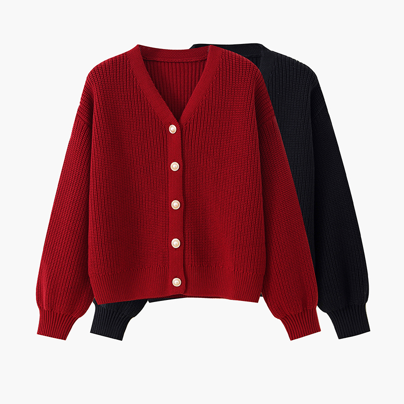 100% Pure Cotton Cardigan Jacket for Women, Short Style, Lantern Sleeves, Loose Fit, Thickened, Cherry Red, Christmas Red Sweater 100% Pure Cotton Cardigan Jacket for Women, Short Style, Lantern Sleeves, Loose Fit, Thickened, Cherry Red, Christmas Red Sweater