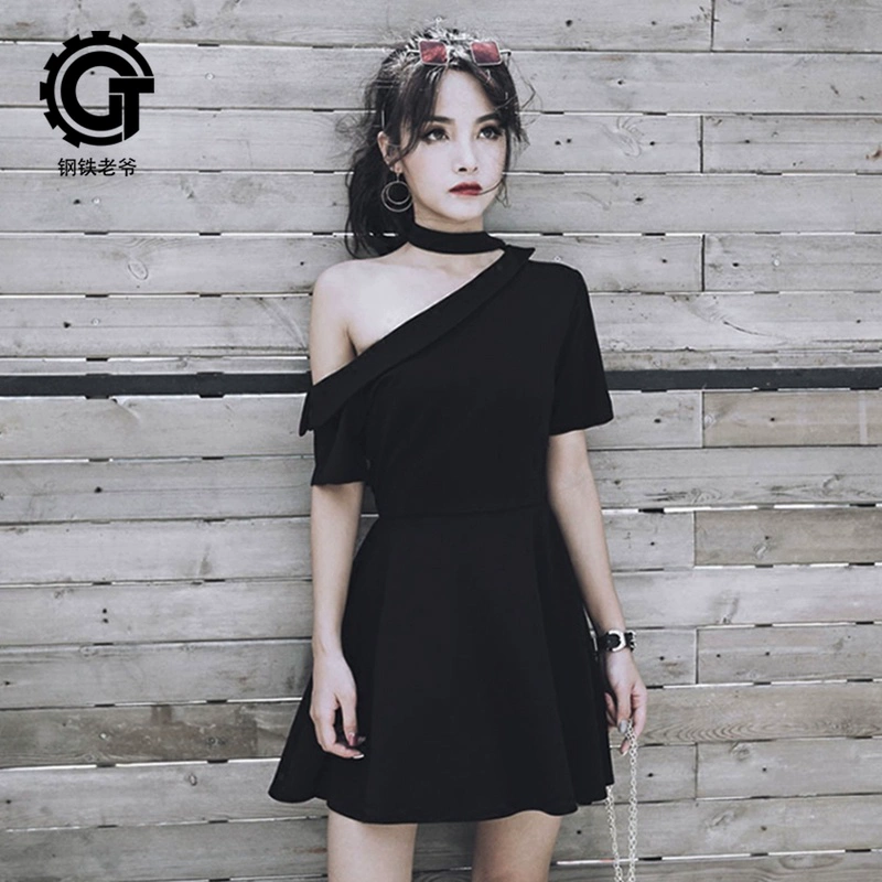Quần áo tang lễ bằng sắt và thép lười áo gió mùa xuân và mùa hè tối màu của phụ nữ mặc áo dài của phụ nữ vai mỏng mỏng gió lạnh - Váy eo cao