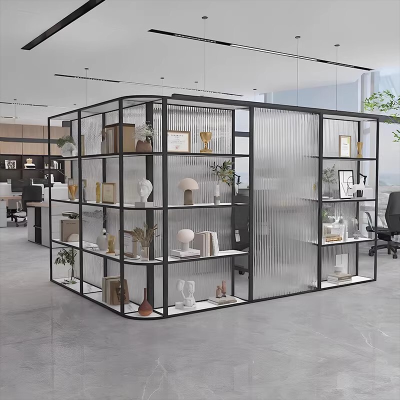 Office Glass Partition Wall Hotel Restaurant Company Corner Cabinet Storage Rack Half-Wall Iron Fence Partition Screen Office Glass Partition Wall Hotel Restaurant Company Corner Cabinet Storage Rack Half-Wall Iron Fence Partition Screen