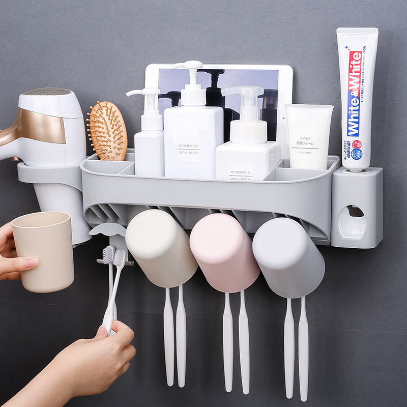 Toothbrush frame suction wall-free punch toilet four-mouth wall mouth-mouth shelf package couples mouthwash