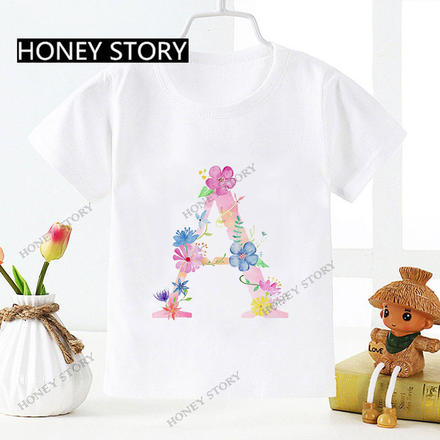 LetterFlowerKidsT-shirt flower 26 English letters ABCDE boys and girls T-shirt children's clothing