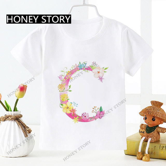 LetterFlowerKidsT-shirt flower 26 English letters ABCDE boys and girls T-shirt children's clothing