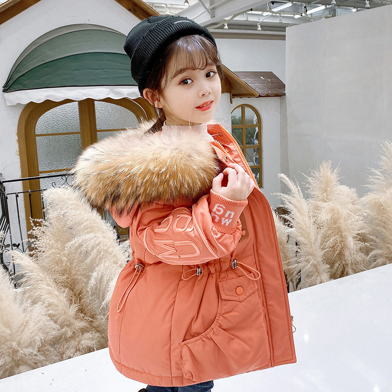 Korean version of the girl's new down jacket medium and long 2021 foreign white duck down thick warm waist down jacket