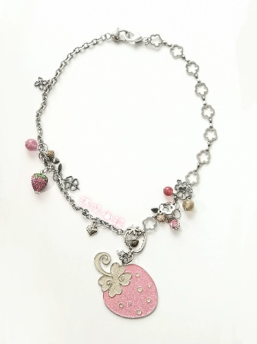 Crisp Creek Original *Кудрявые бутоны клубники*Металлическое ожерелье в сверкающем стиле клубники Универсальная подвесная цепочка 𫔀Кулон