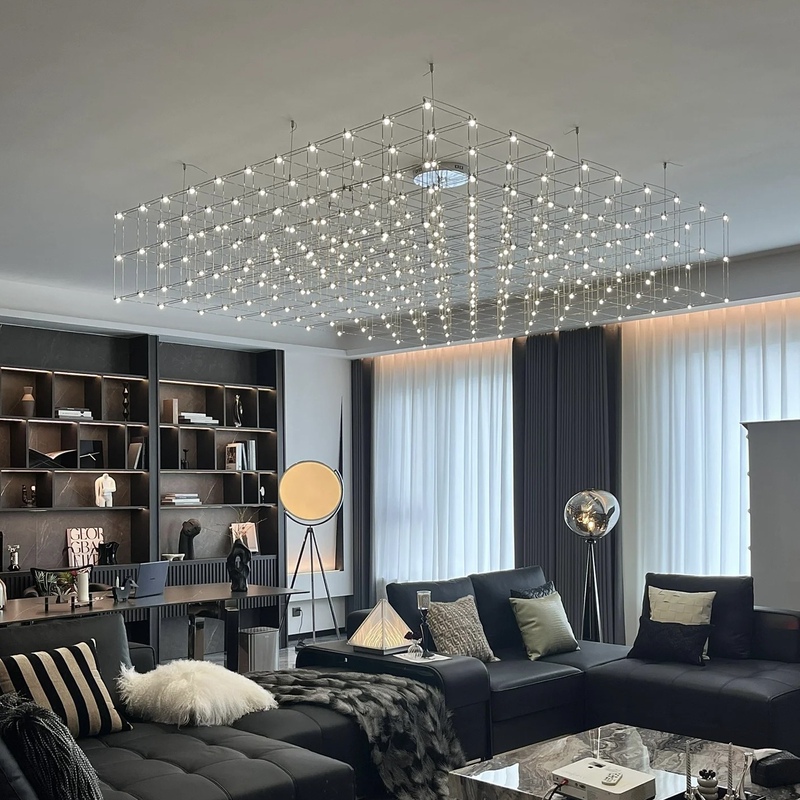 Living Room Chandelier with a High-End Feel, Starry Sky Firefly Light Cube, High-End Internet-Famous Italian-Style Restaurant Home Ceiling Light