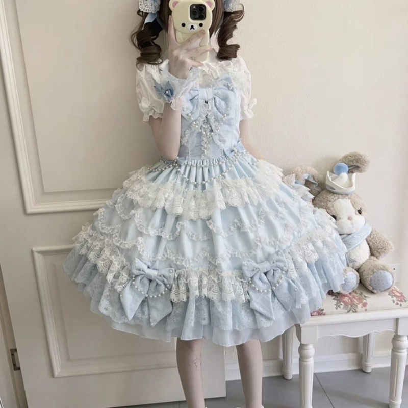 Showa Doll Vintage Lolita Dress Regular Style Suspender Jsk Gorgeous Wedding Style Birthday Dress Elaborate Craftsmanship