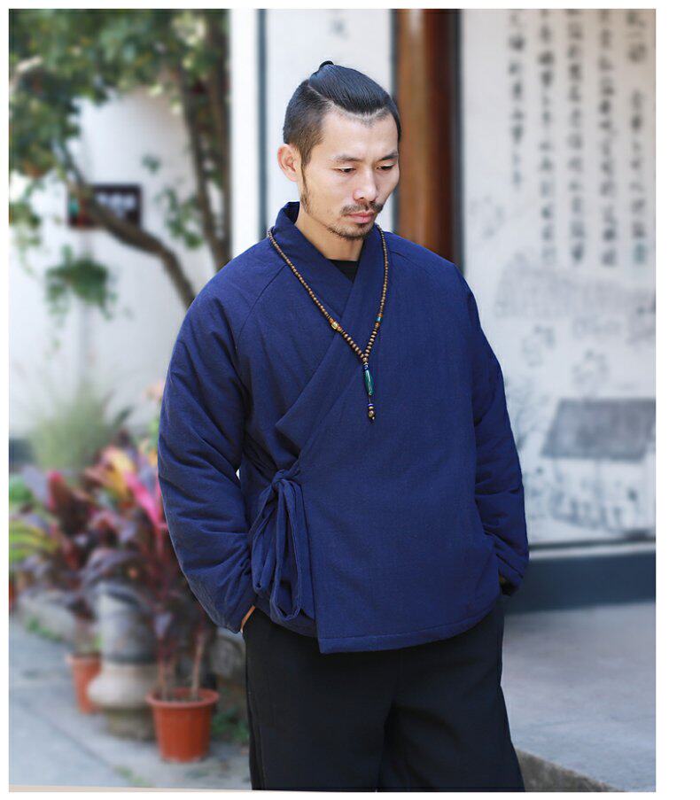 китайский костюм 中国风男装冬季汉服棉衣男士唐装棉袄古风中式棉服加厚棉麻茶禅服