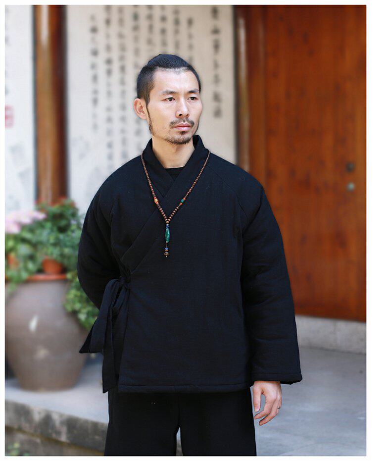 китайский костюм 中国风男装冬季汉服棉衣男士唐装棉袄古风中式棉服加厚棉麻茶禅服