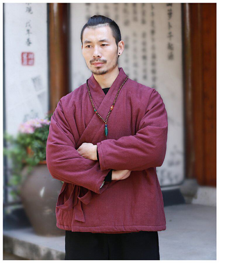 китайский костюм 中国风男装冬季汉服棉衣男士唐装棉袄古风中式棉服加厚棉麻茶禅服