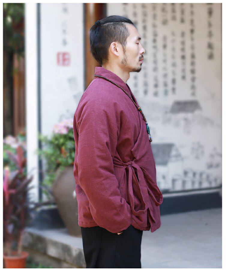 китайский костюм 中国风男装冬季汉服棉衣男士唐装棉袄古风中式棉服加厚棉麻茶禅服