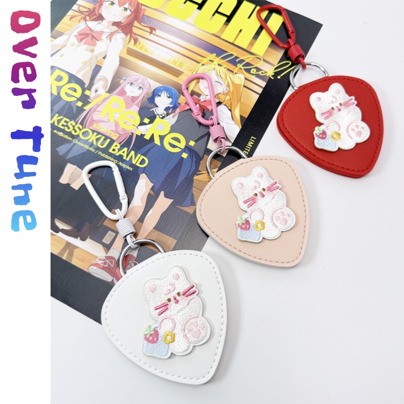 Cute Cat Cartoon Pu Leather Case Guitar Pick Storage Bag Portable Keychain Gift Pick Storage Pouch