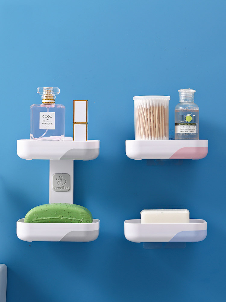 Ai fat box creative suction cup-type powder room drain double shelf hole-free cute wall-mounted incense box