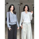 Guo Jiujiu cashmere wool V-neck slimming lace stitching fake two-piece sweater autumn versatile top
