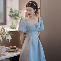 Toast with new blue crowdsourced princess light extravagant style square collar satin minimalist High-end Engagement Gown Dress