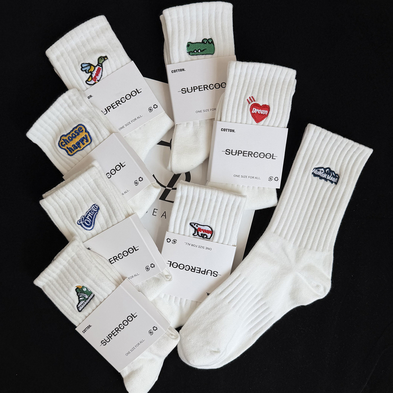 Men's Mid-Calf Socks, Spring and Summer, Odor-Resistant, Long Socks for Teenagers and Students, Women's Solid Color Sports Socks, Xinjiang Cotton Embroidered Long Socks Men's Mid-Calf Socks, Spring and Summer, Odor-Resistant, Long Socks for Teenagers and Students, Women's Solid Color Sports Socks, Xinjiang Cotton Embroidered Long Socks