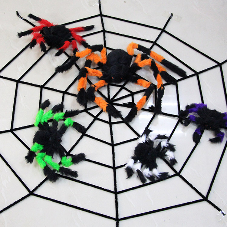 Halloween Decorations Whole Demagogic Horror Props Dress Emulation Long Plush Flowers Spider White Black Oversized Spider Web-Taobao