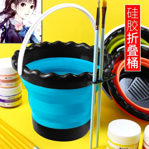 Круглый квадратный черный складной силиконовый универсальный стаканчик для мытья кистей, регулируемое художественное ведро, портативный держатель для ручек, акварель, гуашь, пигментированный акрил