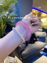 eleven-jade medullary bracelet ice seed jade bracelet female pink jade bracelet womans flat bar young manau bracelet ice overdraft