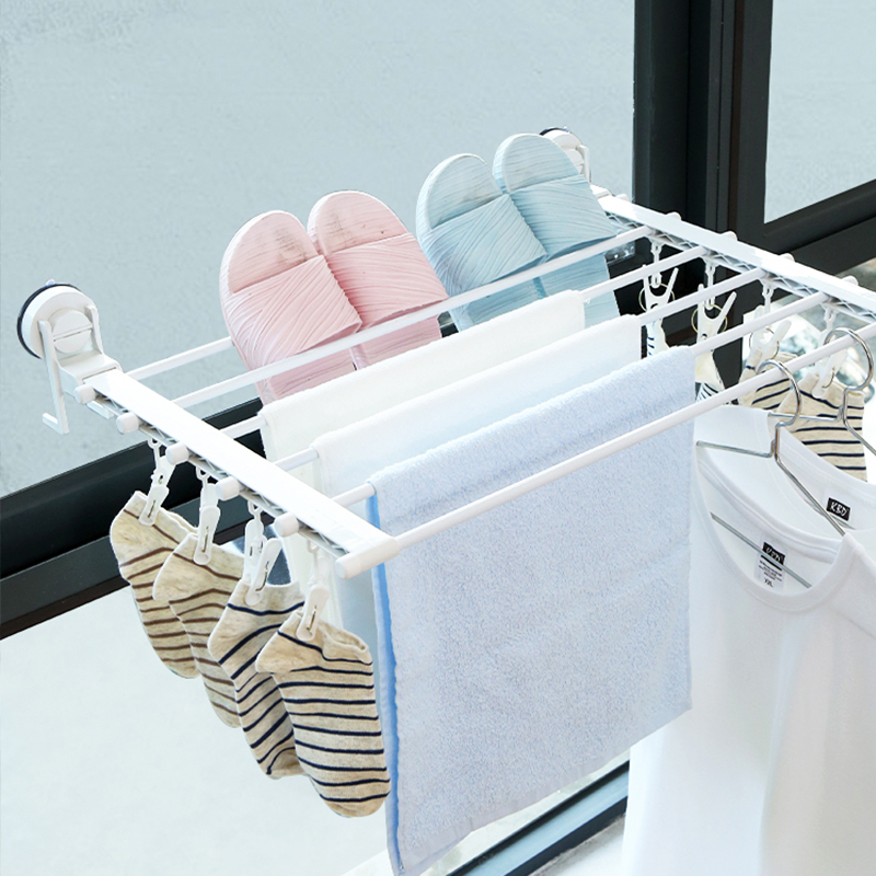 Window drying rack window drying rack Bay window shoe rack Small indoor suction cup drying rack balcony drying artifact