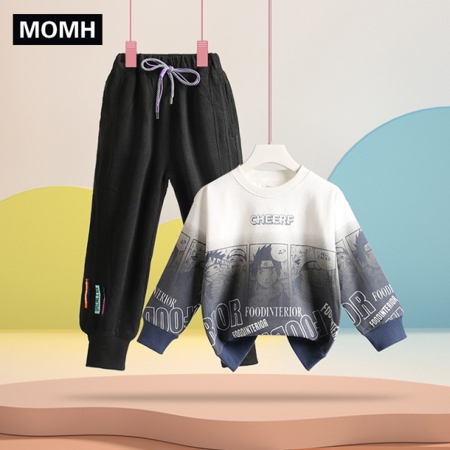 Children's sweater suit 2022 spring and autumn new boy cartoon loose cotton top boy sports pants two-piece set