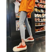 Pregnant women leggings Spring and Autumn wear gray notch striped sports small feet tight ankle-length pants summer