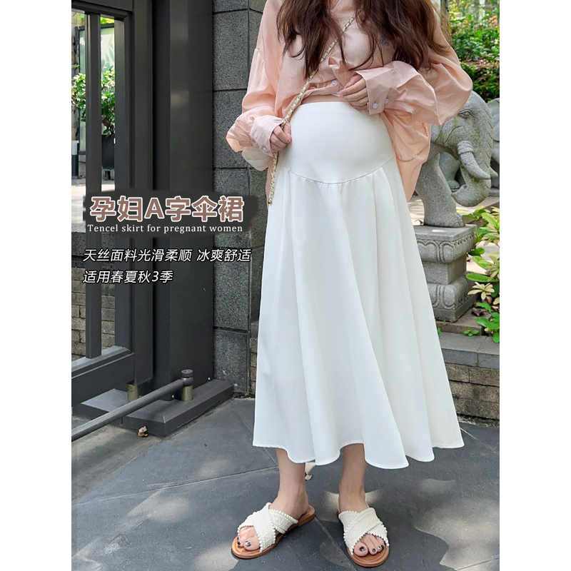 Tencel Maternity Half Skirt, Spring and Summer Thin Style, 2026 New White Mid-Length A-Line Belly-Supporting Umbrella Skirt for Pregnancy Tencel Maternity Half Skirt, Spring and Summer Thin Style, 2026 New White Mid-Length A-Line Belly-Supporting Umbrella Skirt for Pregnancy