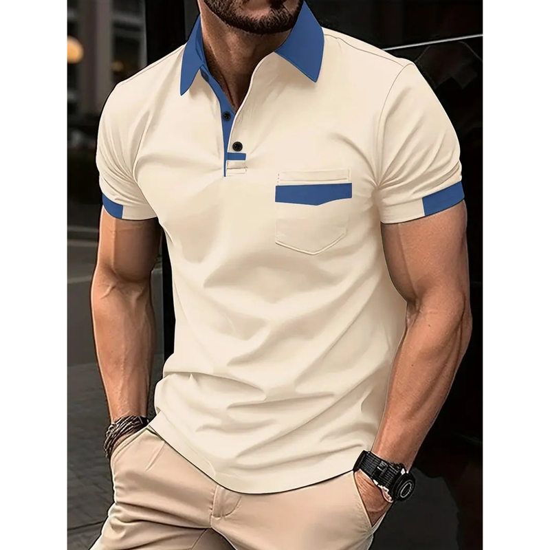 Color-Blocked Pocket European and American Style Summer Polo Shirt Pins Men's Polo Shirt Sports Shirt Aliexpress Amazon 2024 Cross-Border