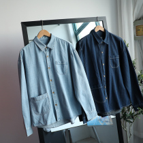 Spring new stack wearing mens trendy loose outline long sleeves pure cotton washed casual long sleeve denim shirt